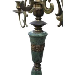 Modern Green Marble and Brass Candelabra