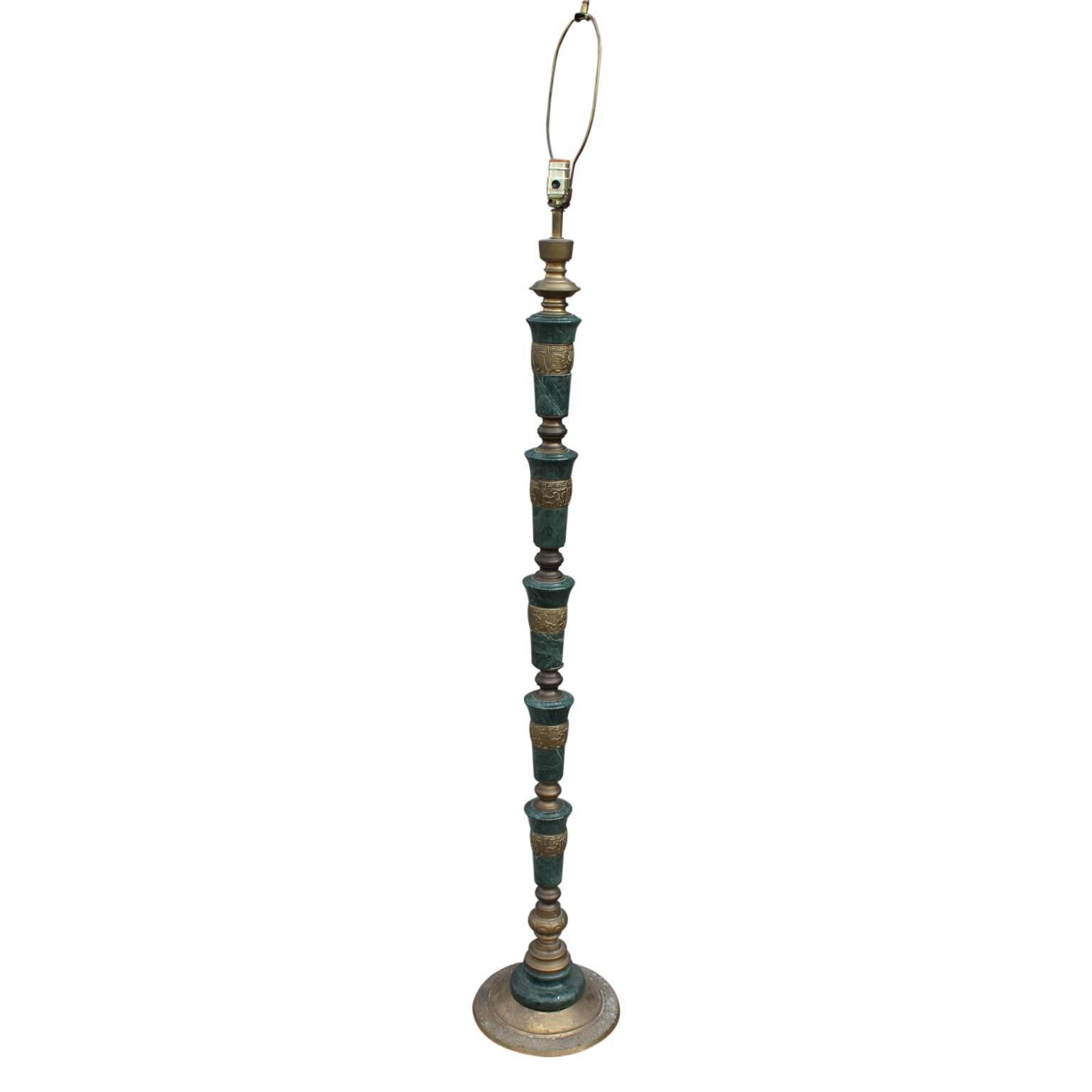 Pair of green marble and brass modern floor lamps with an Asian/Oriental inspiration.