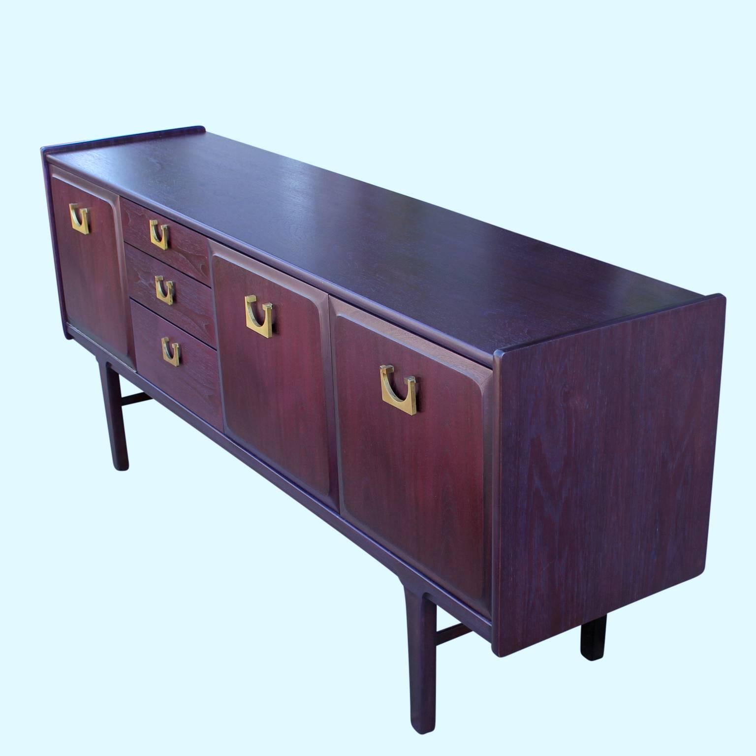 Mid-20th Century Modern Purple Dyed Sideboard / Credenza With Brass Hardware