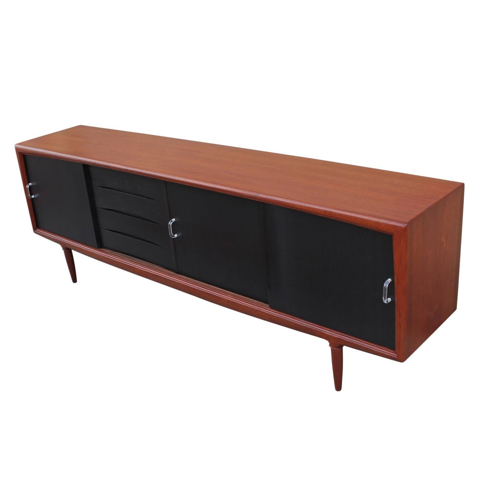Two-Tone Modern Danish Credenza or Sideboard Lucite Handles