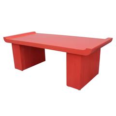 Paul Frankl Modern Coffee Table / Bench in Orange Lacquer with Asian Inspiration