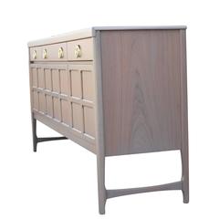 Modern Hollywood Regency Grey Wash / Blush Sideboard with Brass Ring Handles