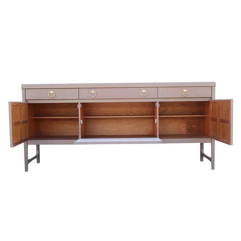 Modern Hollywood Regency Grey Wash / Blush Sideboard with Brass Ring ...