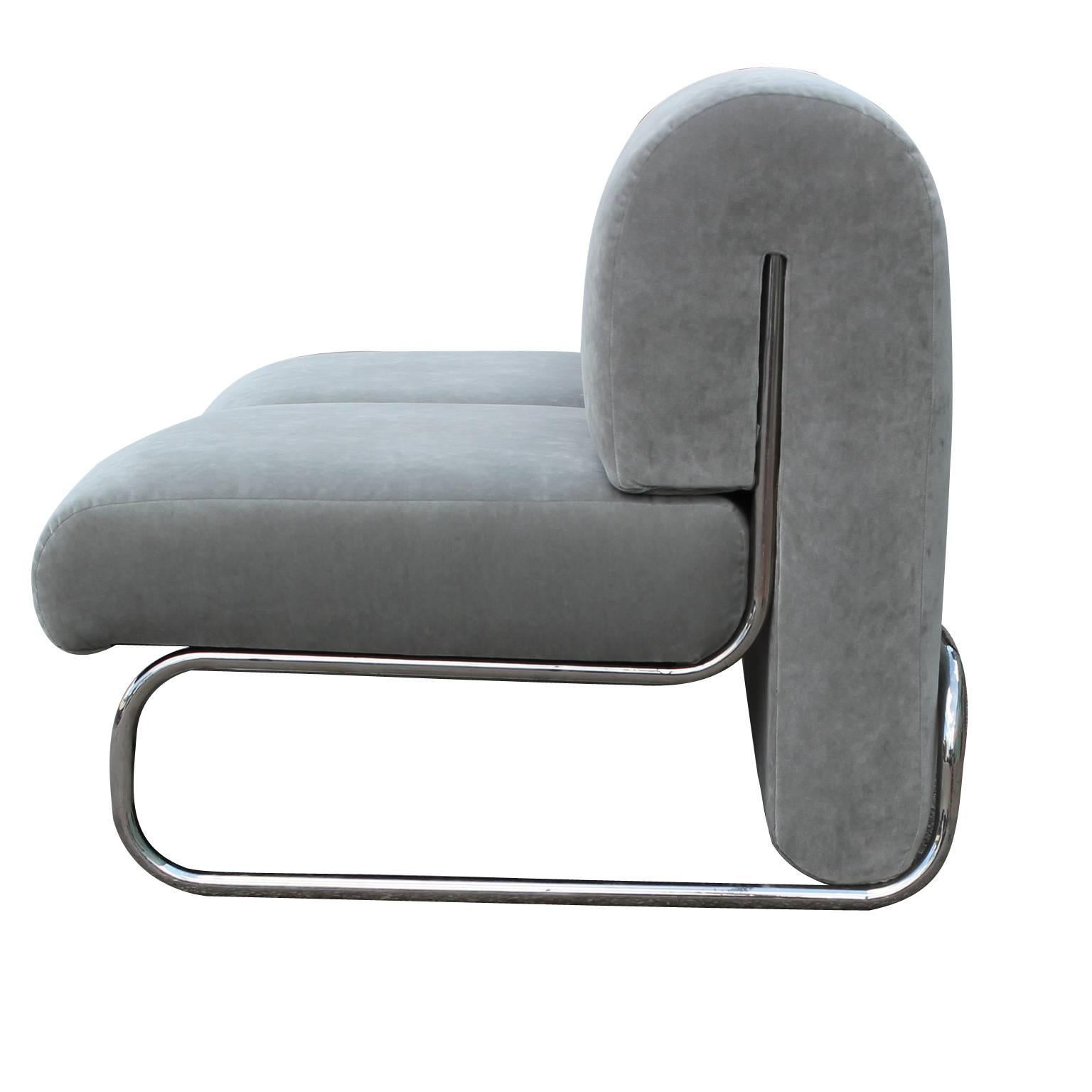 Mid-Century Modern 1970s Italian Modern Loveset Sofa in Soft Grey Velvet with Tubular Chrome