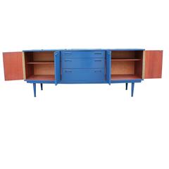 Modern Blue Lacquered Three-Drawer Sideboard