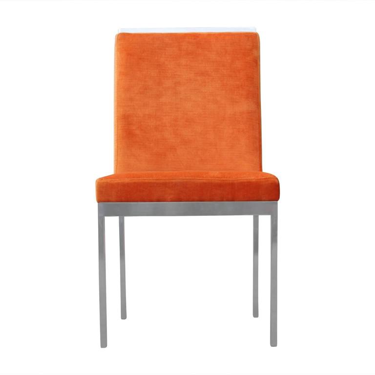 Set of Eight Modern Chrome Orange Velvet DIA Dining Chairs at 1stDibs