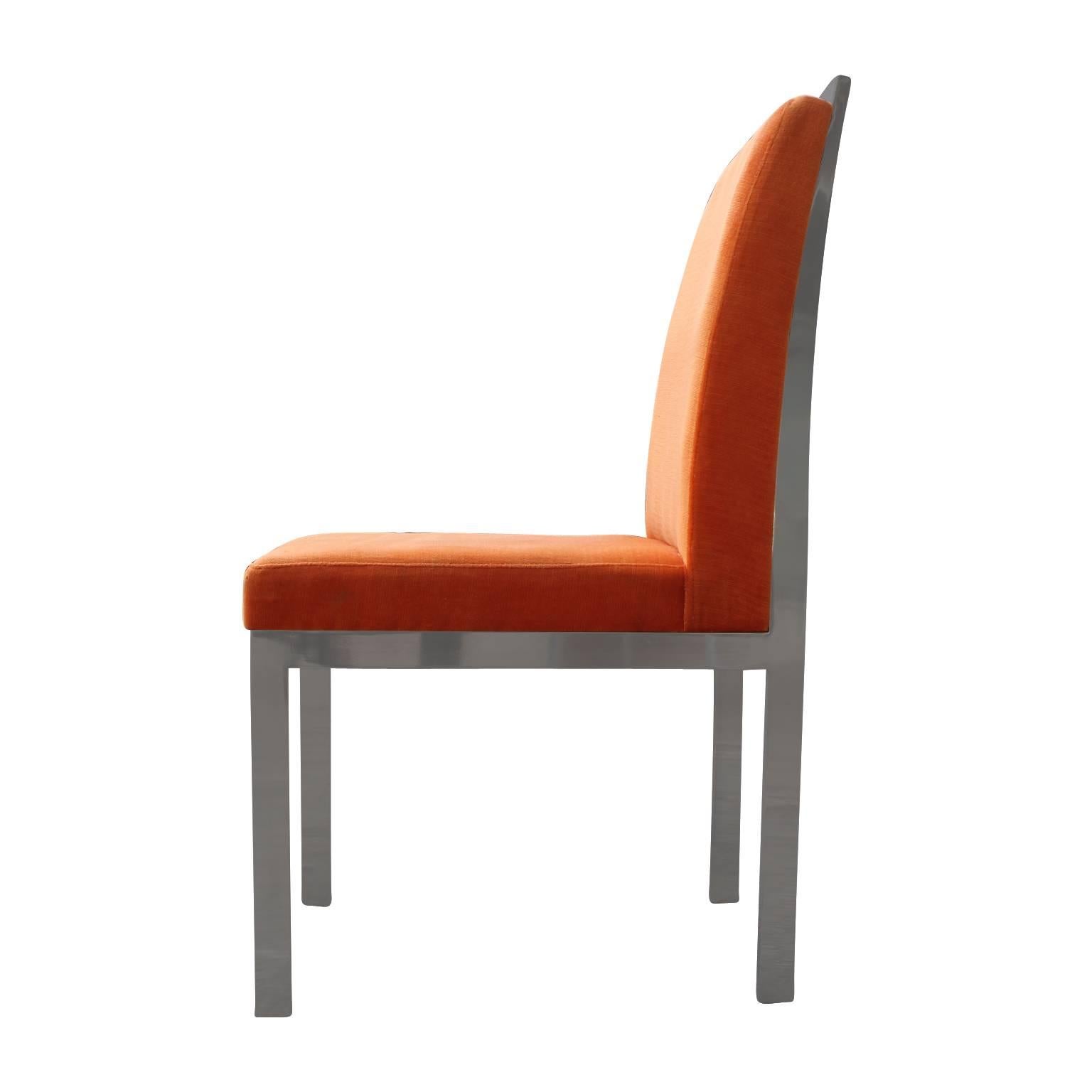 Mid-Century Modern Set of Eight Modern Chrome Orange Velvet DIA Dining Chairs