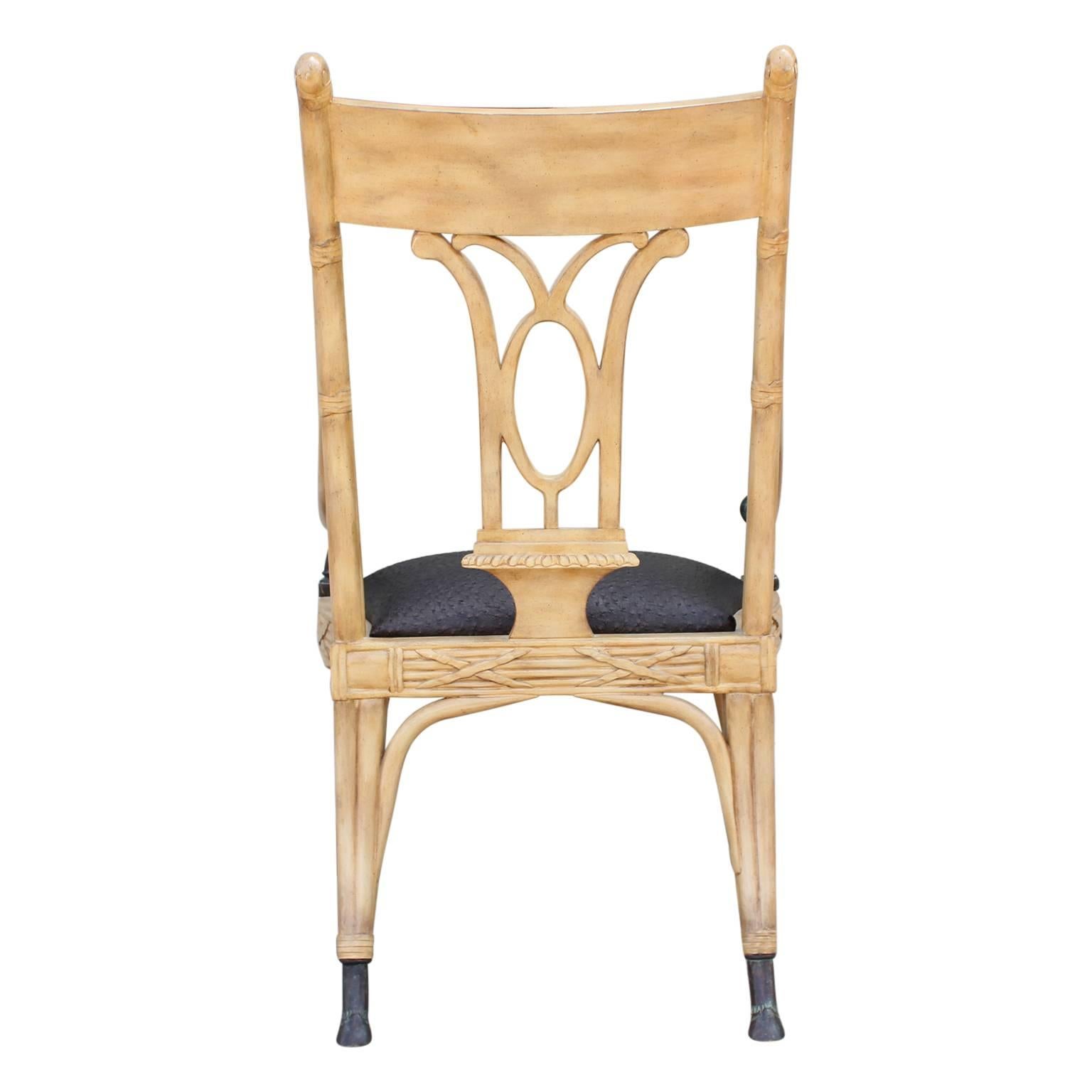 Set of Four Maitland Smith Horse Arm Light Dining Chairs In Excellent Condition In Houston, TX