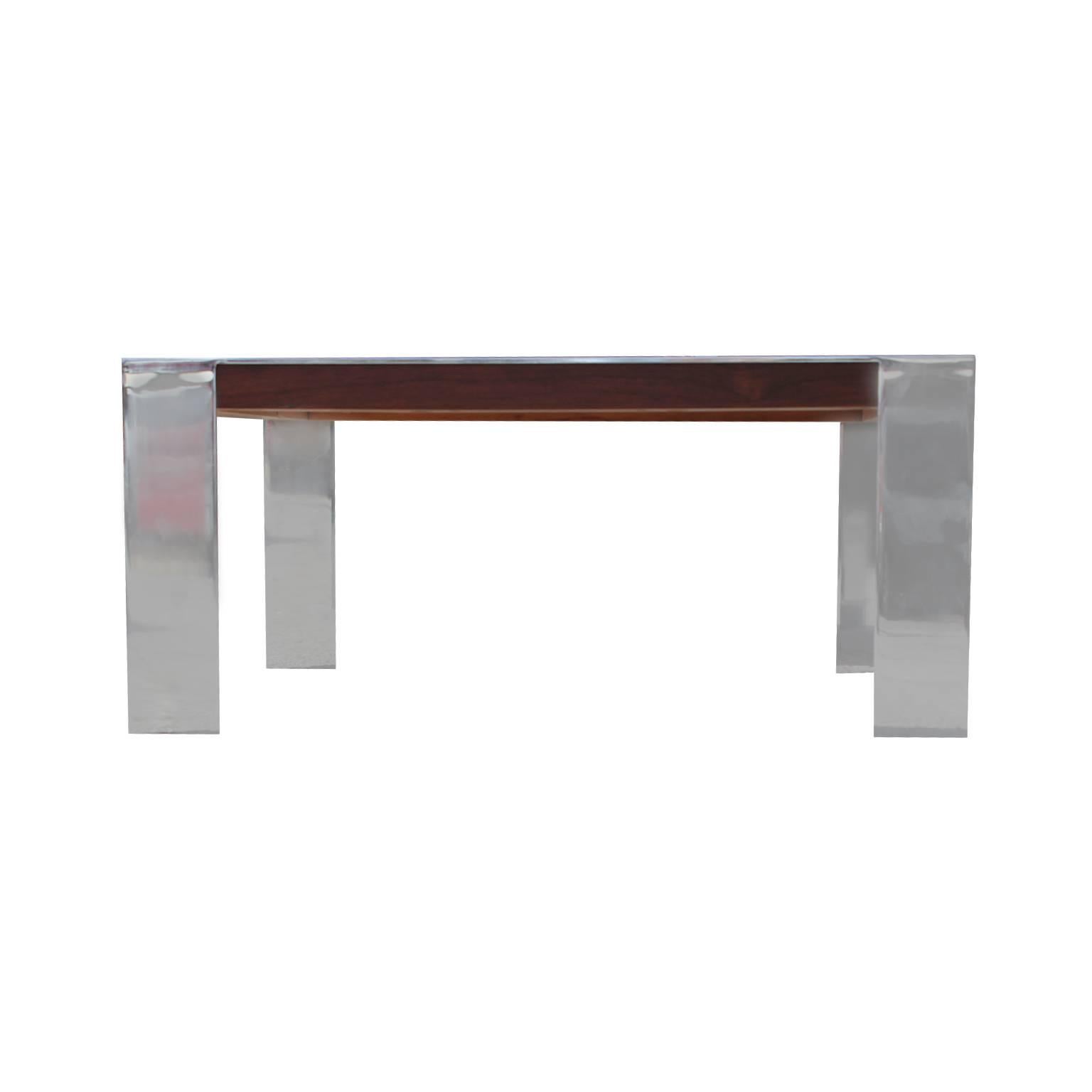 Mid-Century Modern Modern Square Chrome Rosewood Coffee Table in the Style of Milo Baughman 
