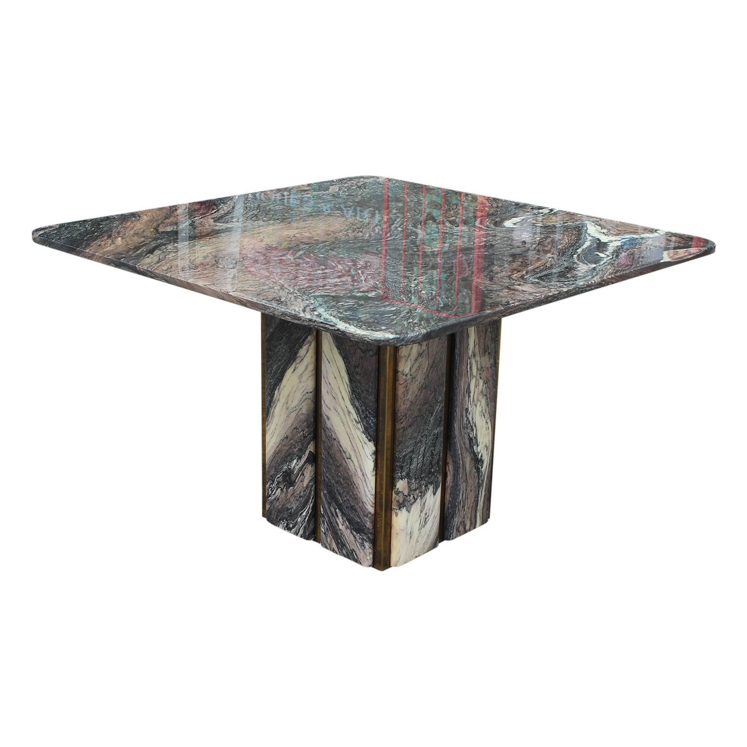 Brass and Marble Square Modern Italian Dining or Kitchen Table In Excellent Condition In Houston, TX
