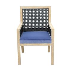 Pair of Modern Widdicomb Cane Chairs in Blue Velvet and Bleached Burl Walnut