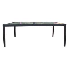 Modern Custom-Made Large Square Coffee Table with Emerald Green Marble Inserts