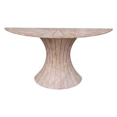 Modern Maitland Smith Tessellated Marble Console Table with Brass Inlay & Mirror