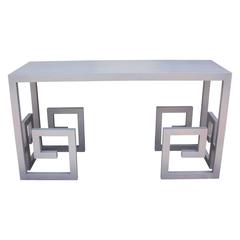 Modern Greek Key Console Table in Grey