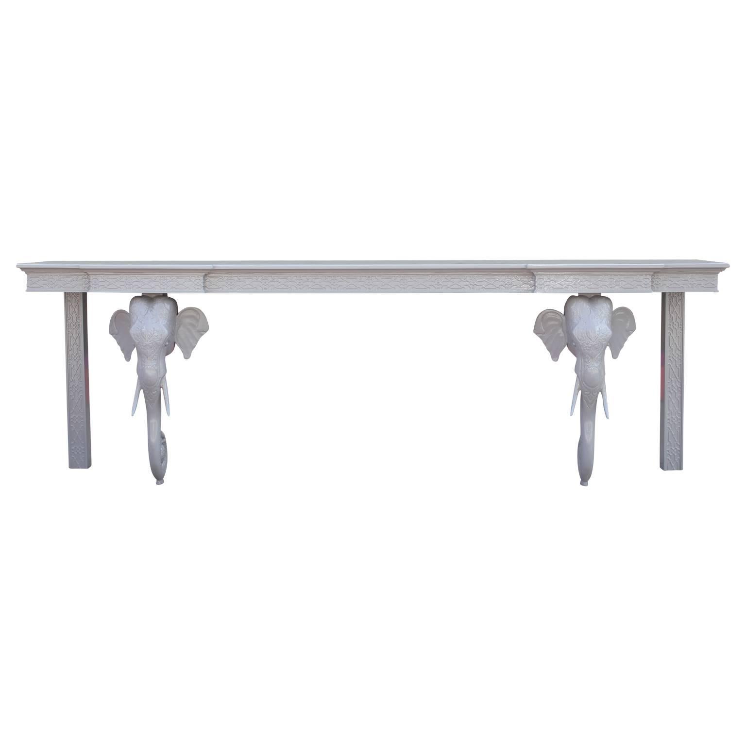 Hollywood Regency Modern Grey Lacquered Elephant Console Table by Gampel-Stoll