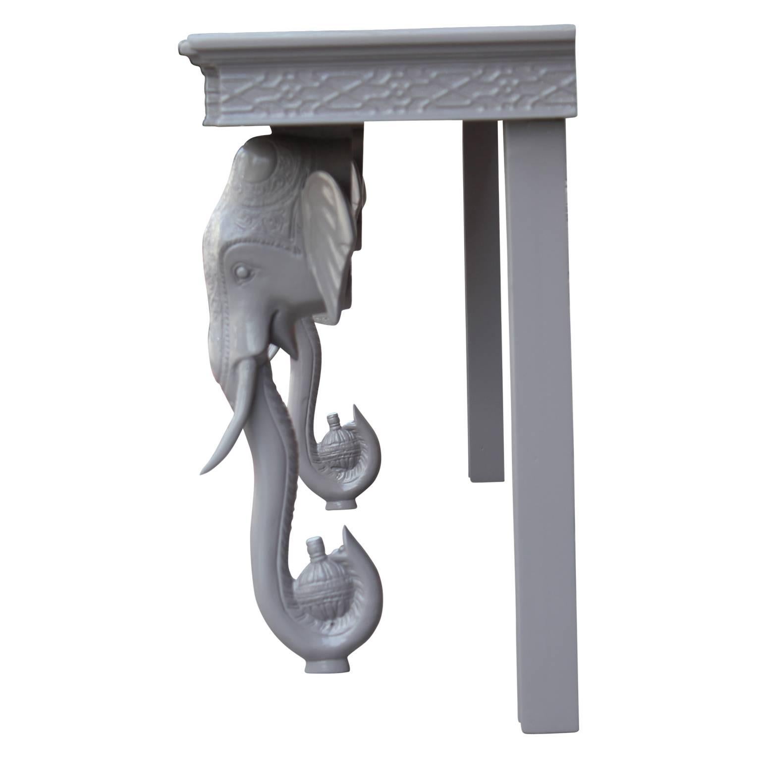 American Hollywood Regency Modern Grey Lacquered Elephant Console Table by Gampel-Stoll