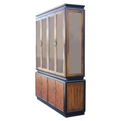 Hollywood Regency Century Furniture Style Two-Tone Dark Burl China Cabinet