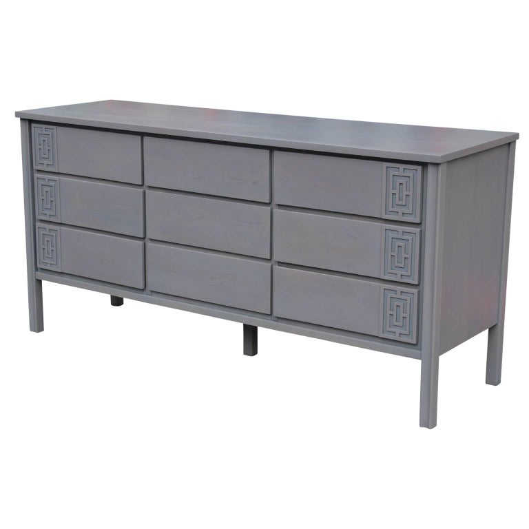 Modern Asian Inspired Grey Nine Drawer Dresser And Mirror W