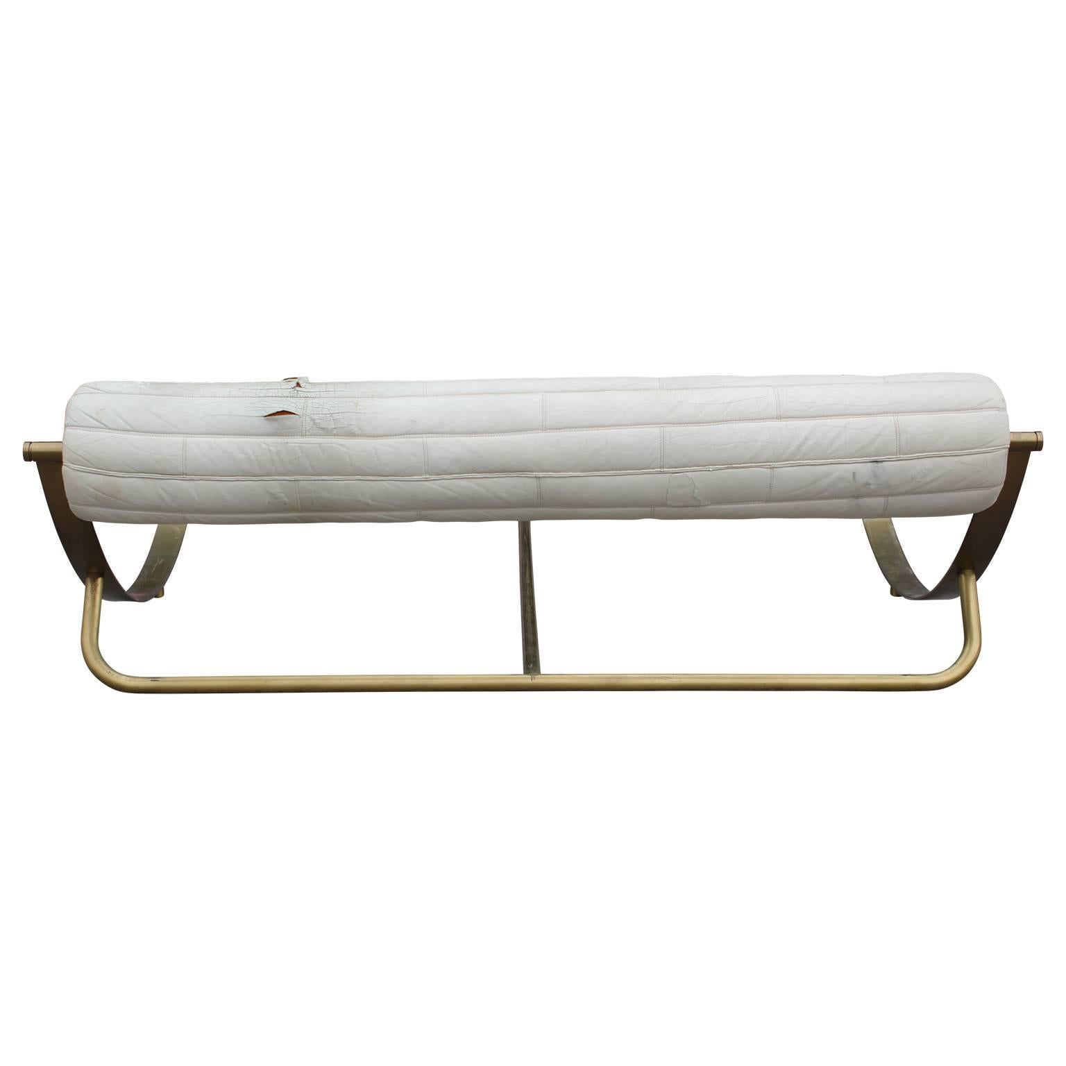 Mid-20th Century Modern Italian Brass Bed with White Leather Headboard