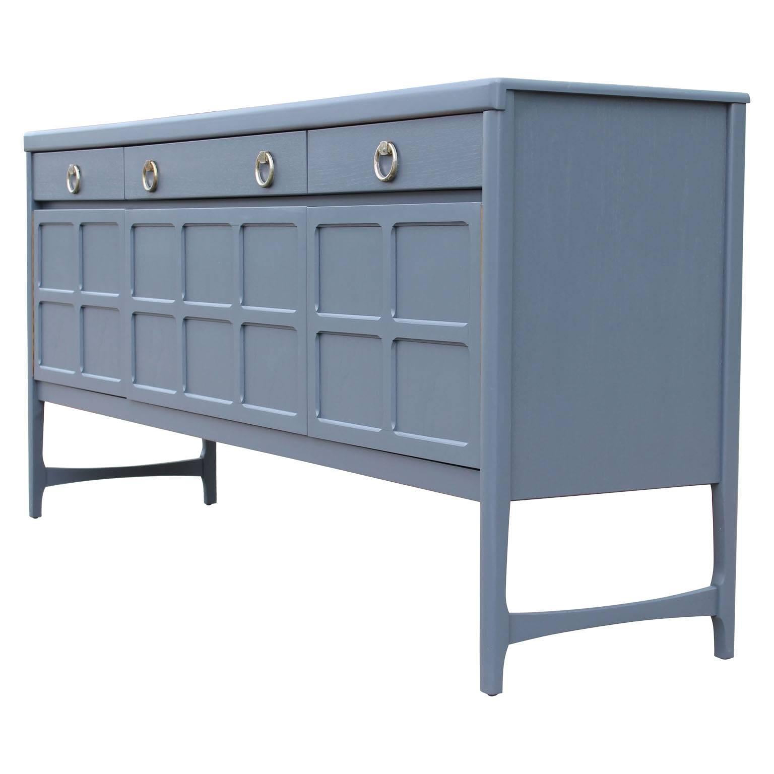 Mid-20th Century Hollywood Regency Deep Grey or Blue Credenza with Brass Pulls