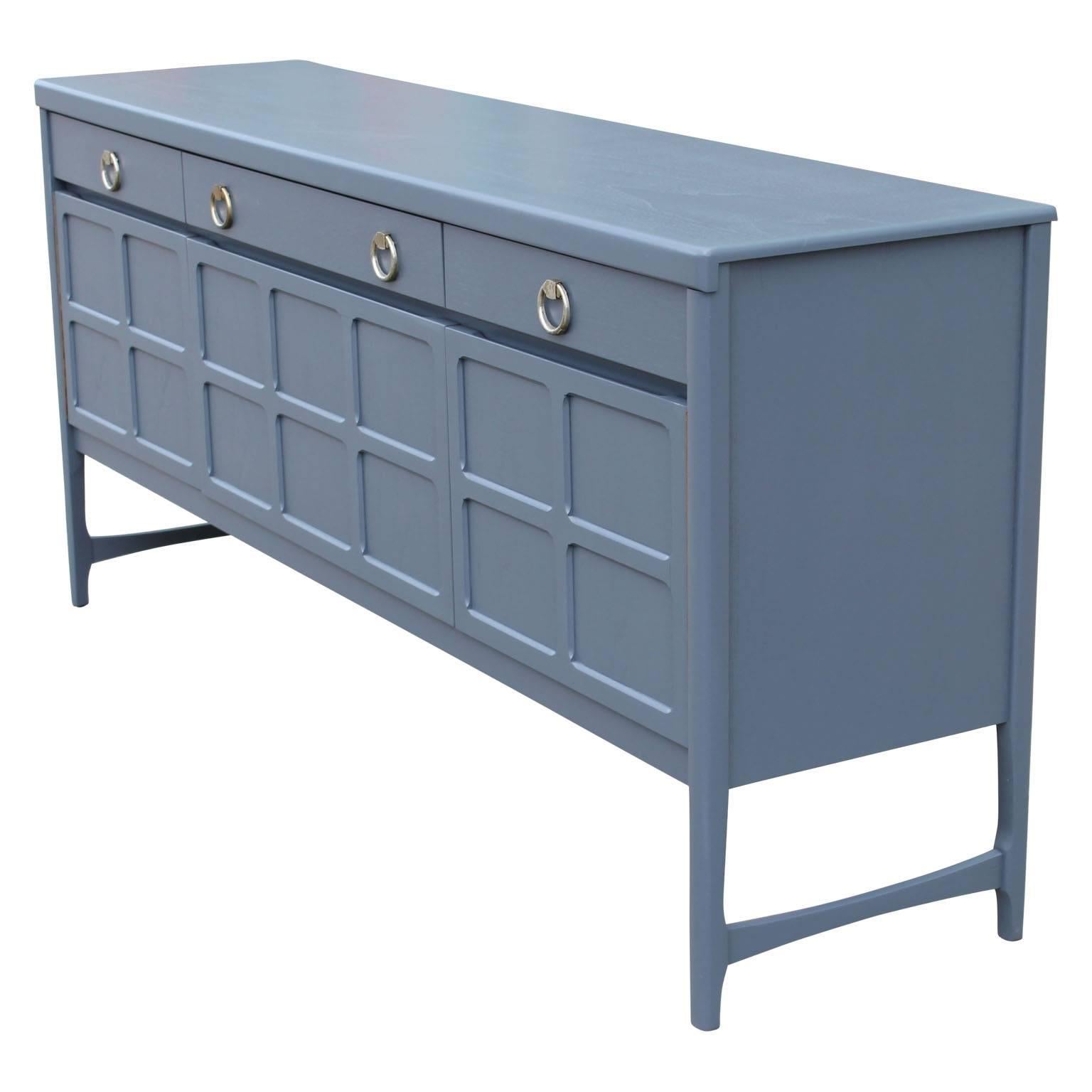 Hollywood Regency Deep Grey or Blue Credenza with Brass Pulls 1