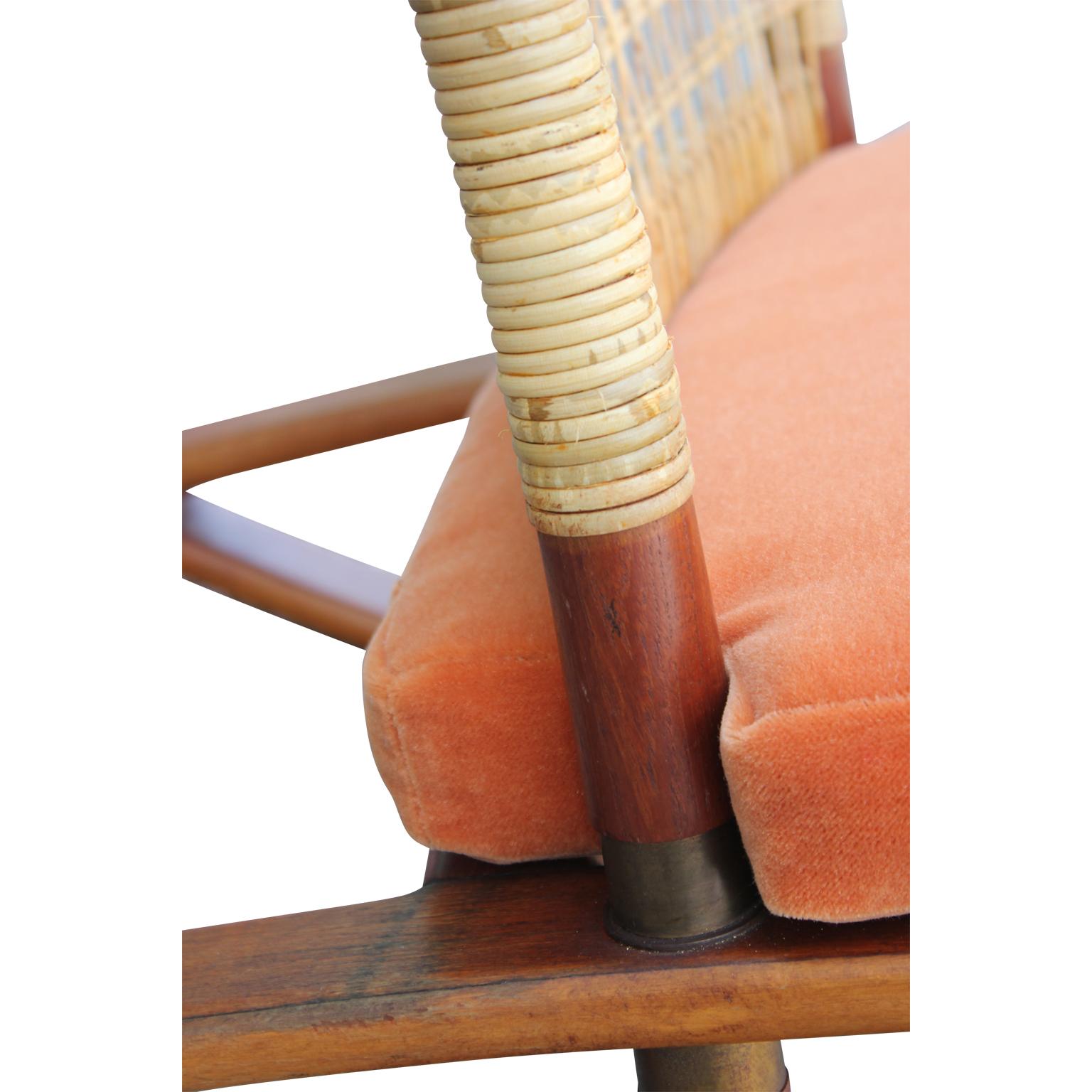 Norwegian Modern Fredrik Kayser Teak Cane and Leather Strapping Rocking Chair