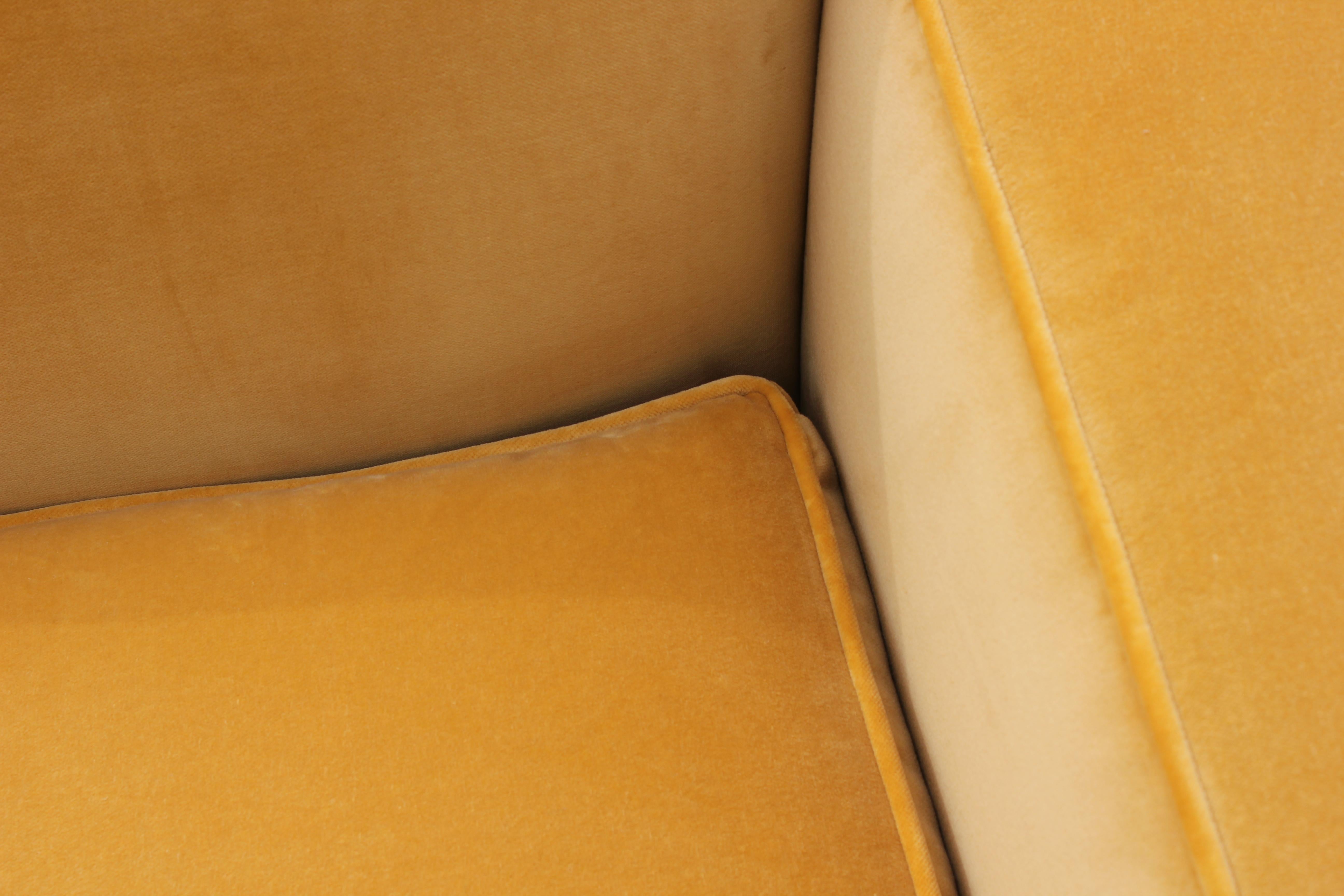 Mid-20th Century Pair of Large Restored Modern Deco Yellow Velvet Streamline Club Chairs