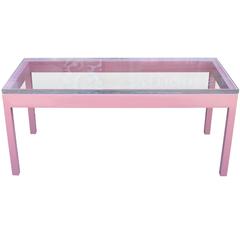 Luxe Mid Century Modern Pink Cocktail Table with Thick Lucite Top