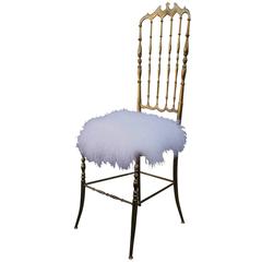 Stunning Brass Chiavari High Back Chair in Mongolian Sheepskin
