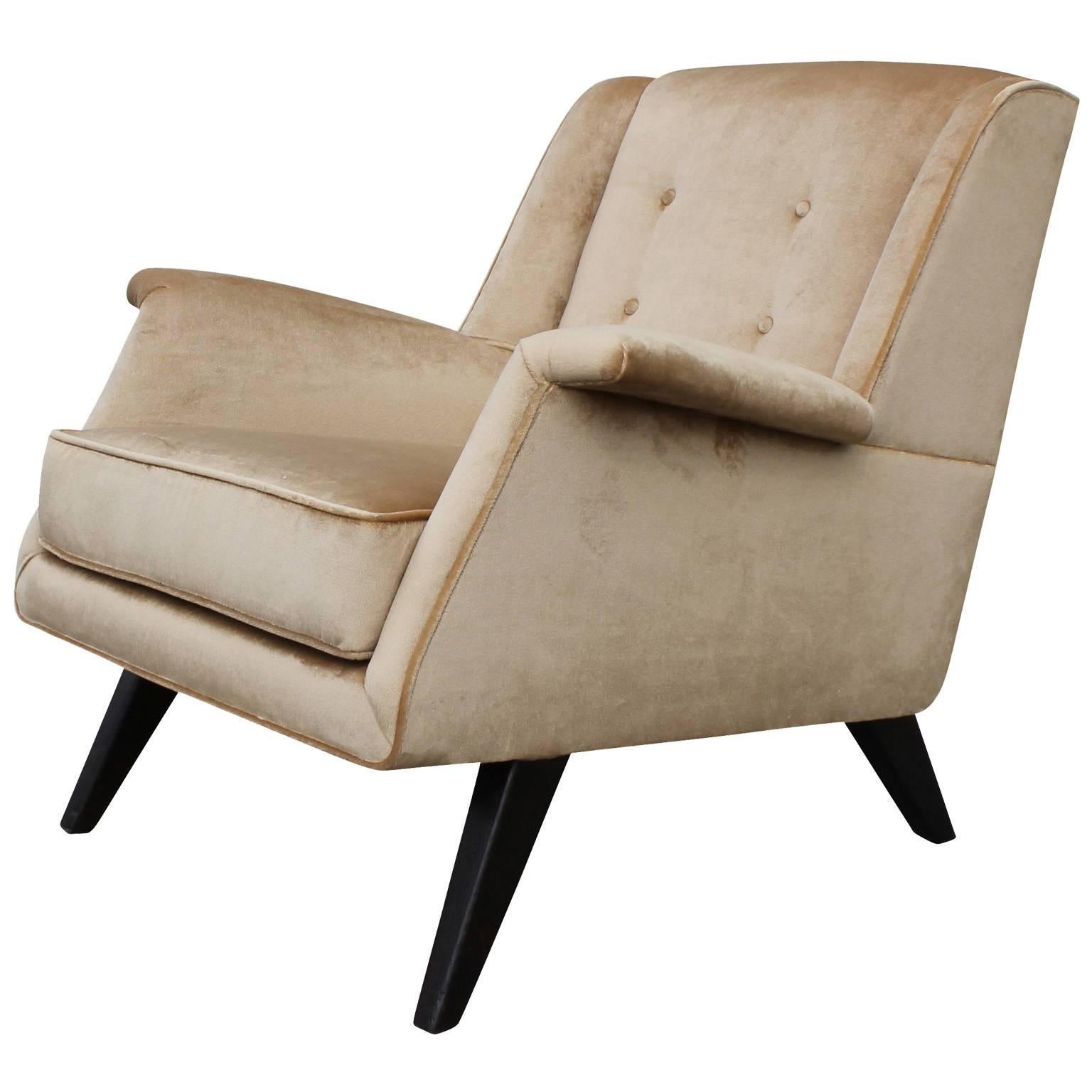 European Pair of Modern Velvet Italian Sculptural Lounge Chairs