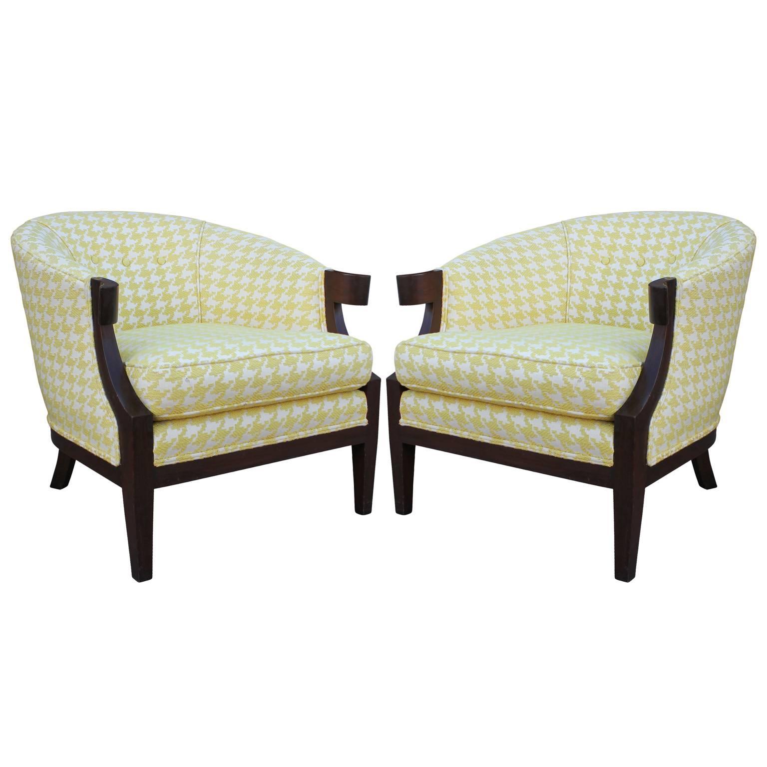 Baker Houndstooth Curved Arm Lounge Chairs