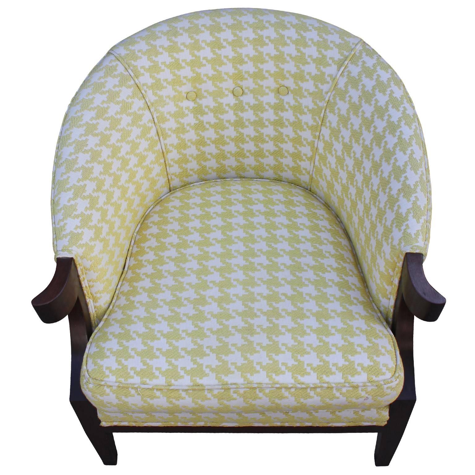 Walnut Baker Houndstooth Curved Arm Lounge Chairs