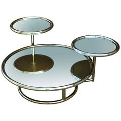 Incredible Multilevel Brass and Mirror Mid Century Modern Coffee Table