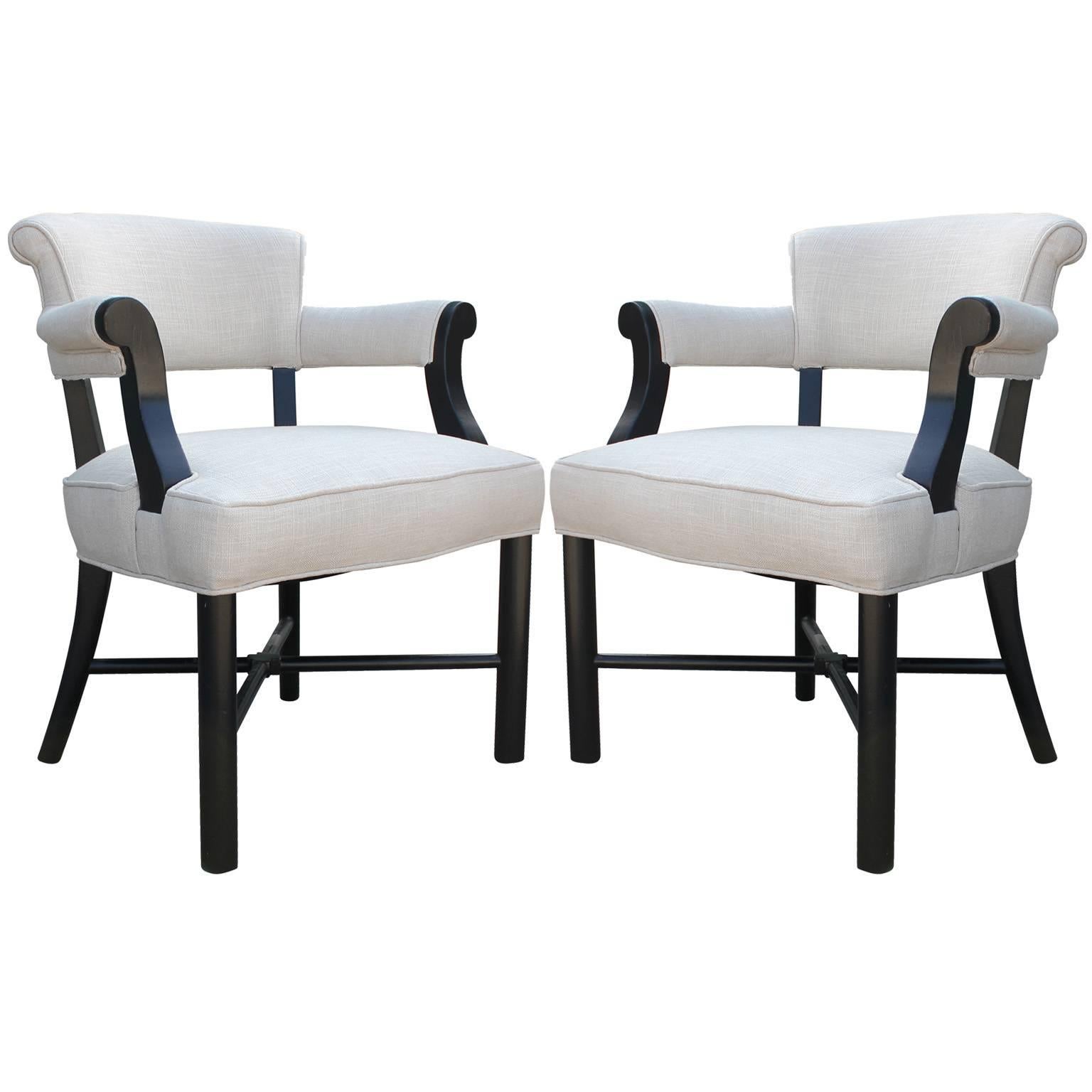 Mid-20th Century Set of Six Armchairs Attributed to Harvey Probber in White Lee Joffa Fabric