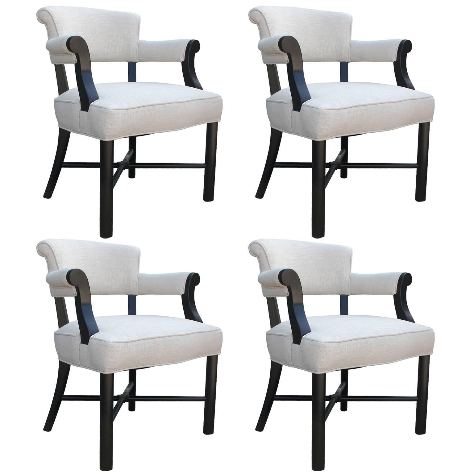 Set of Six Armchairs Attributed to Harvey Probber in White Lee Joffa Fabric 1