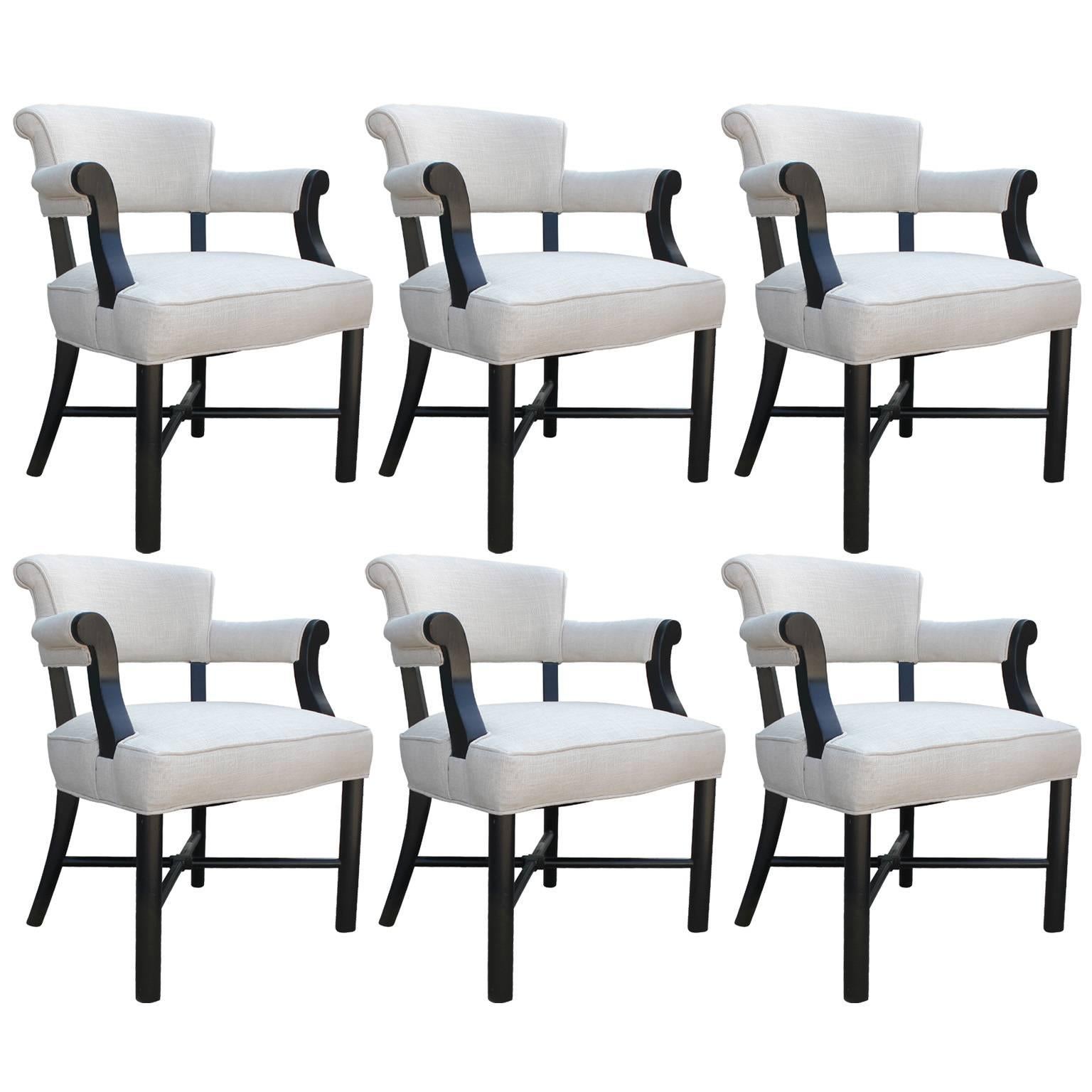 Set of Six Armchairs Attributed to Harvey Probber in White Lee Joffa Fabric