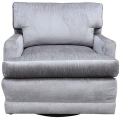Stunning Modern Silver Velvet Swivel Baker Style Lounge Chair