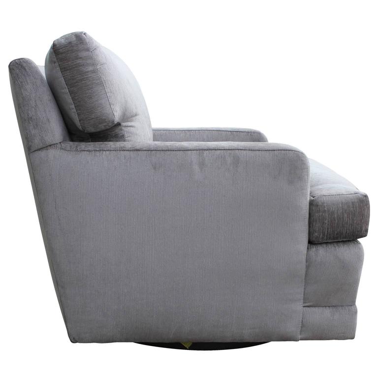 Stunning Modern Silver Velvet Swivel Baker Style Lounge Chair For Sale