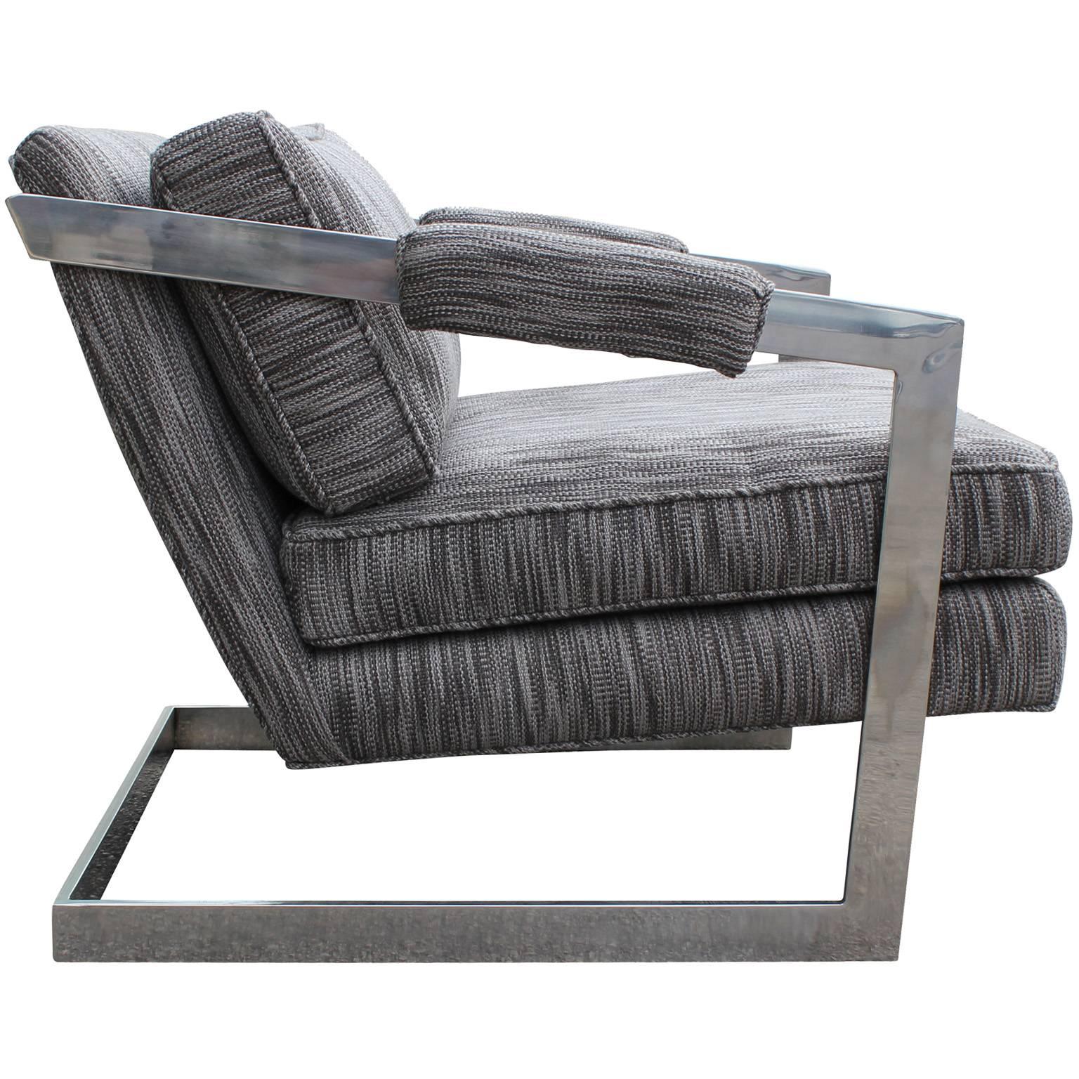 Mid-Century Modern Modern Chrome Frame Milo Baughman Style Lounge Chair