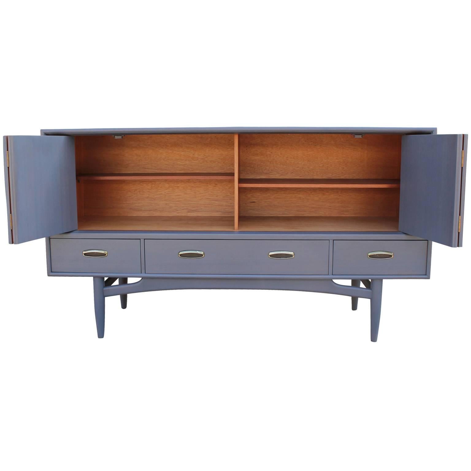 European French Blue and Grey Sideboard with Brass Hardware