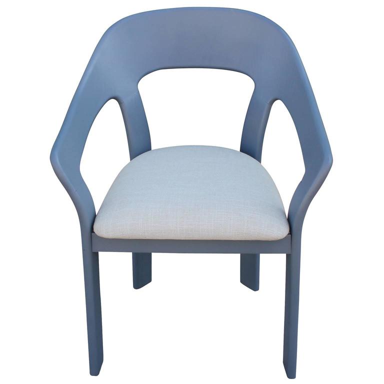 Set of Six Sculptural French Blue Grey Dining Chairs at 1stDibs