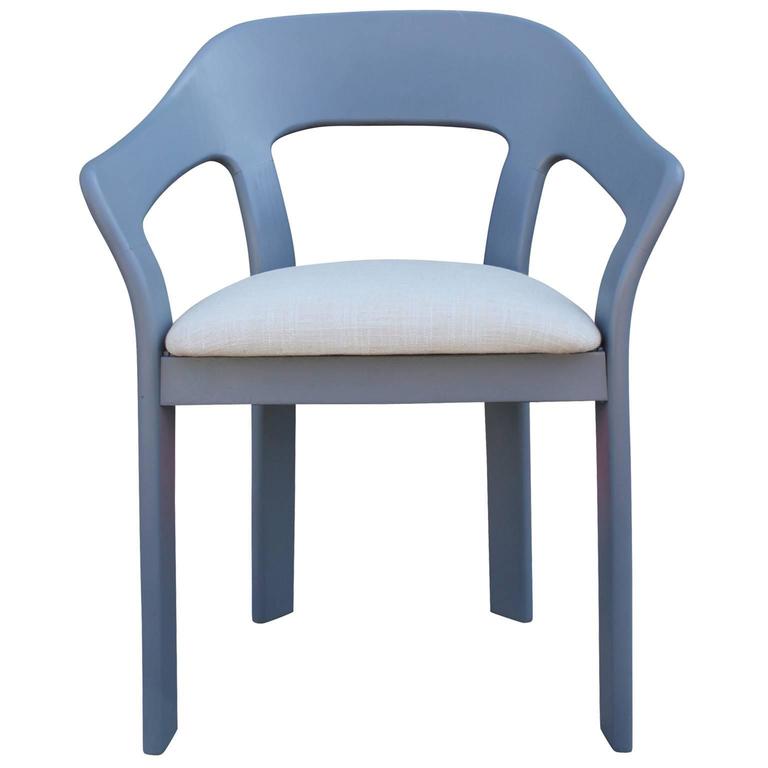 Set of Six Sculptural French Blue Grey Dining Chairs at 1stDibs