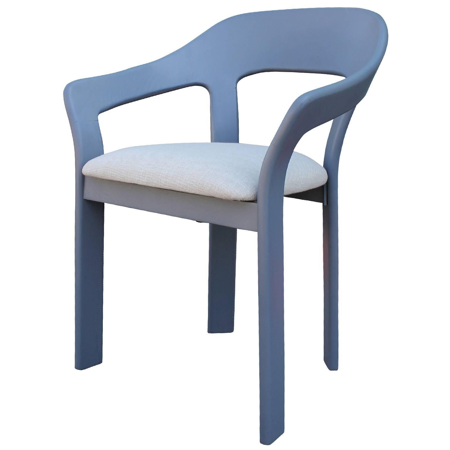 Set of Six Sculptural French Blue Grey Dining Chairs at 1stDibs