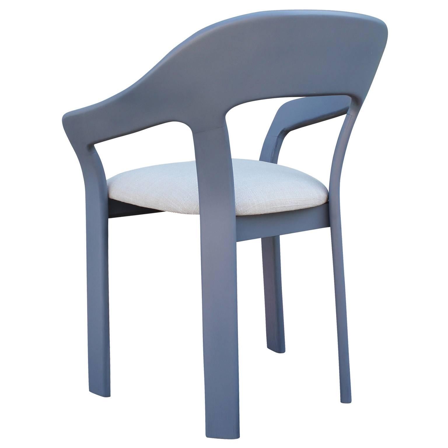 Set of Six Sculptural French Blue Grey Dining Chairs at 1stDibs