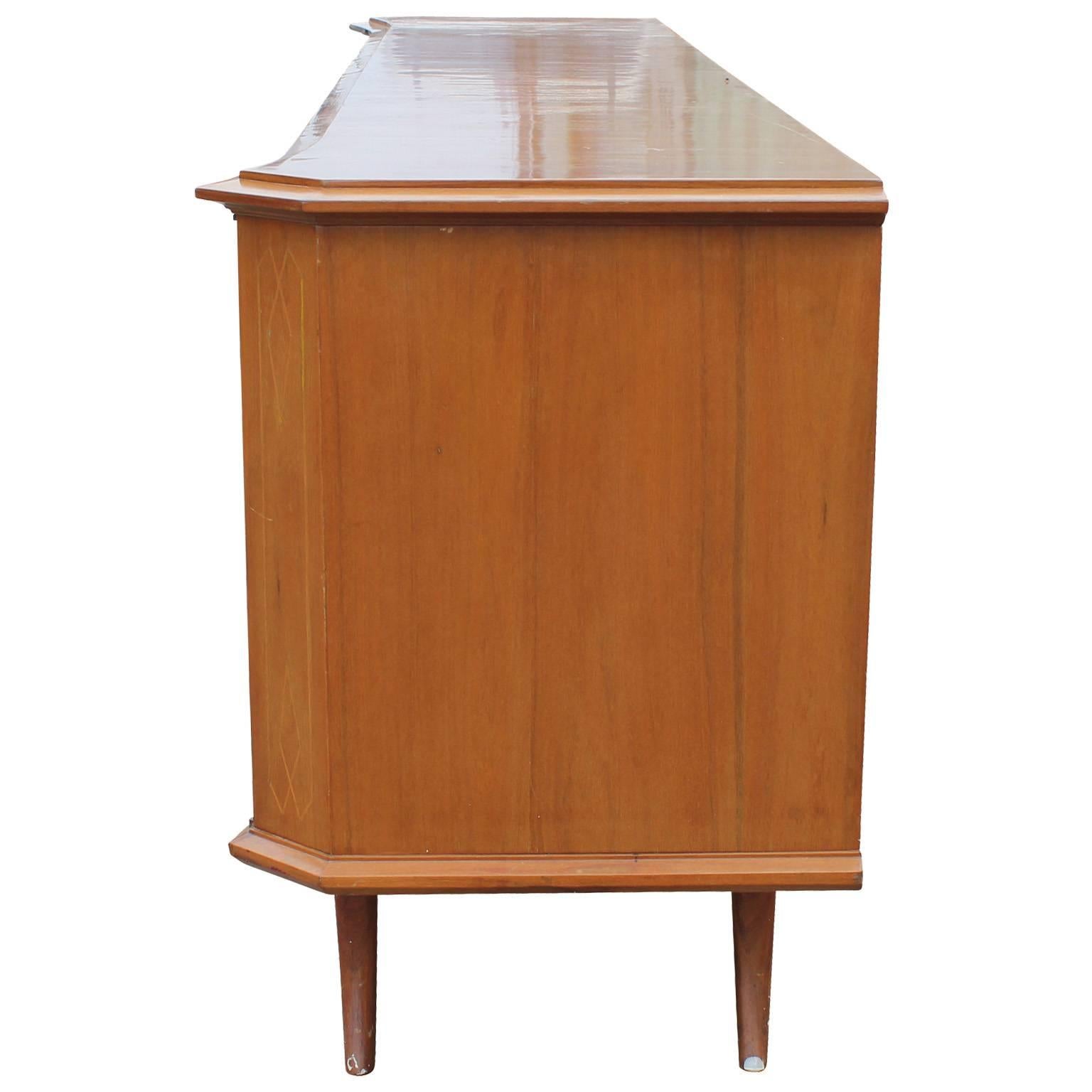 Mid-20th Century Monumental Italian Sideboard with Dentil Motif Base and Saber Legs