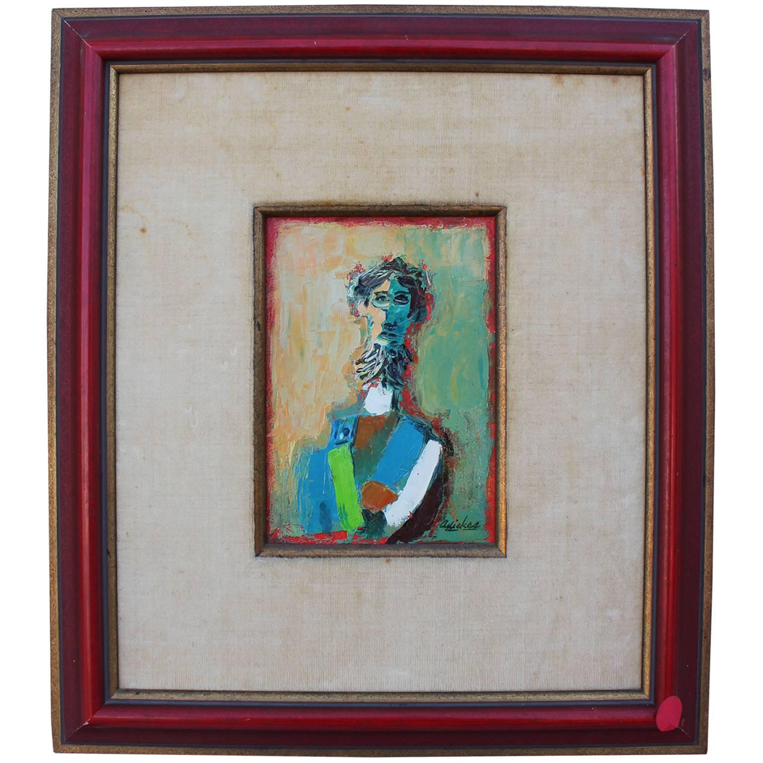 Beautiful abstract portrait by David Adickes. Vibrant color and wonderful composition. An red frame finishes the piece. Comes from a private estate with provenance from a local gallery.

David Adickes, born 1927 in Huntsville, Texas, is an