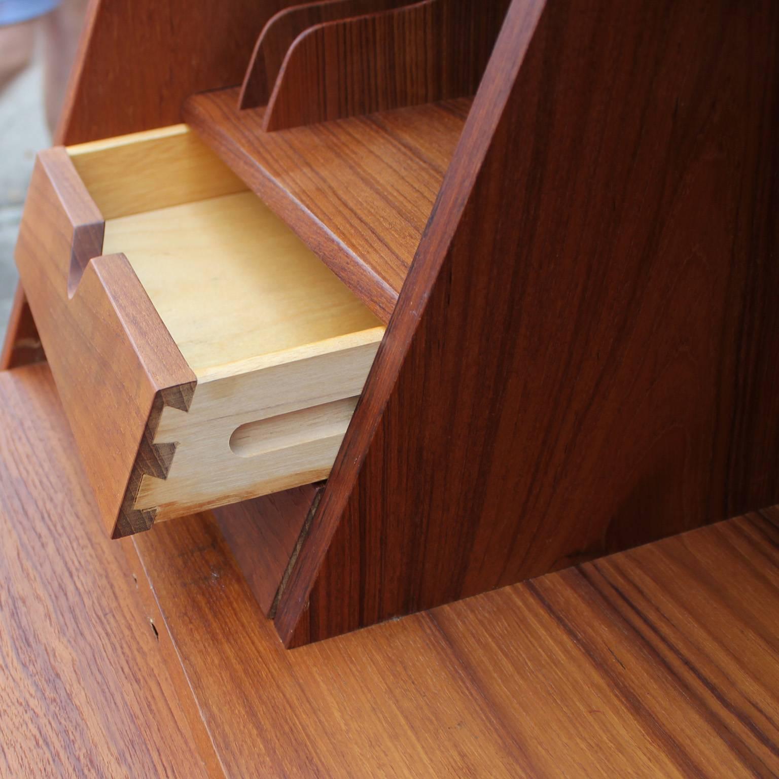 Wonderful Danish Teak Drop Front Desk In Excellent Condition In Houston, TX