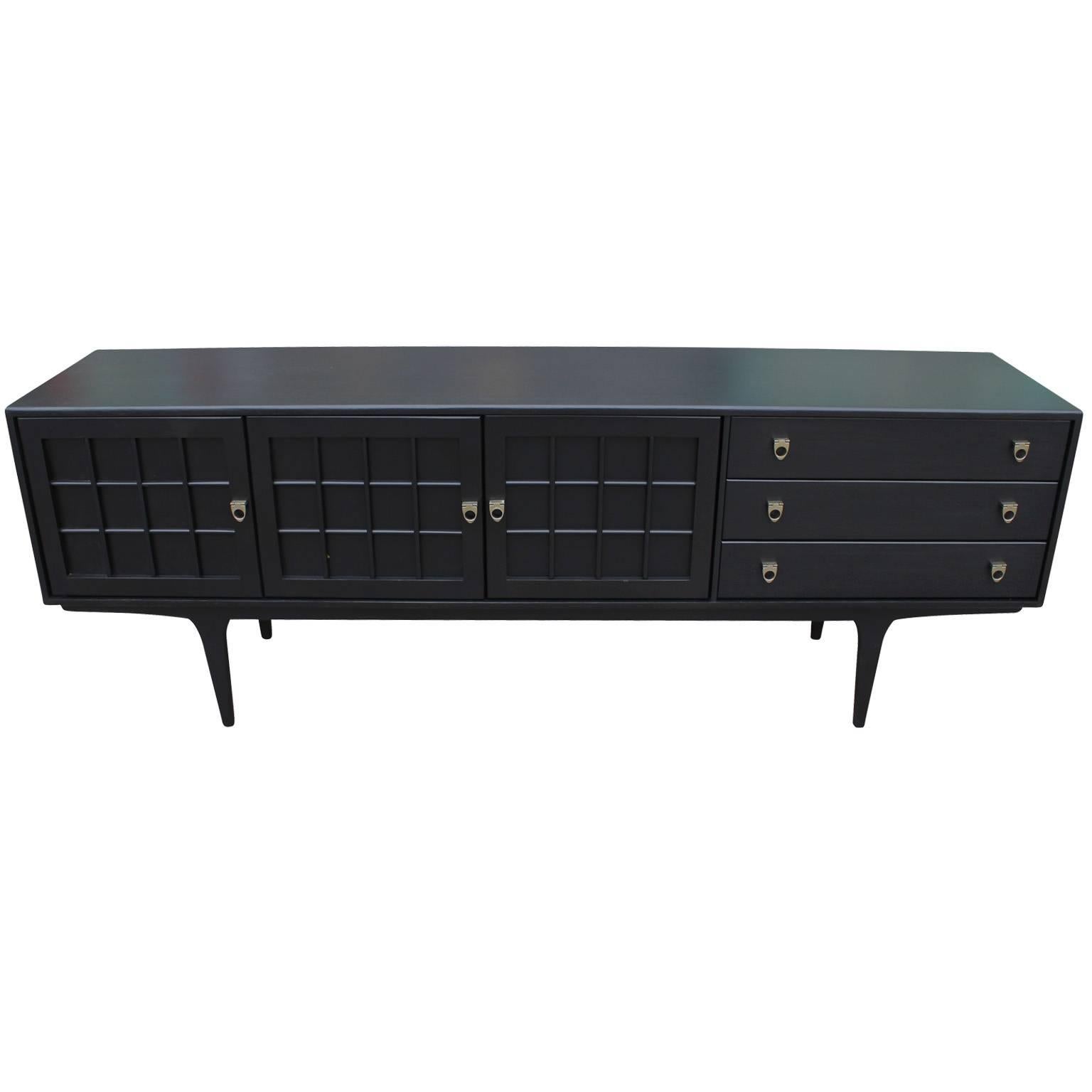 Mid-Century Modern Striking Ebony Sideboard with Brass Handles by Younger