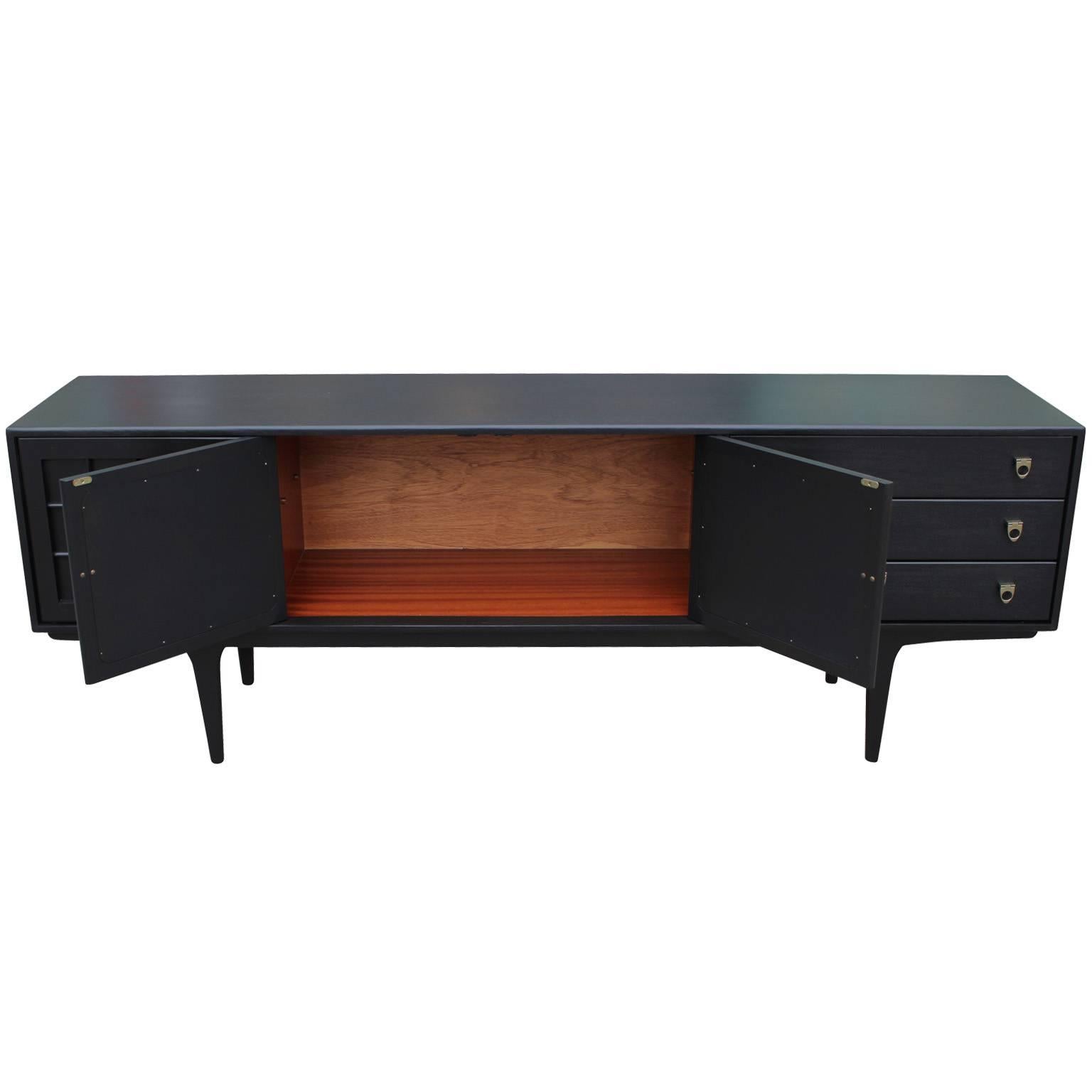 European Striking Ebony Sideboard with Brass Handles by Younger