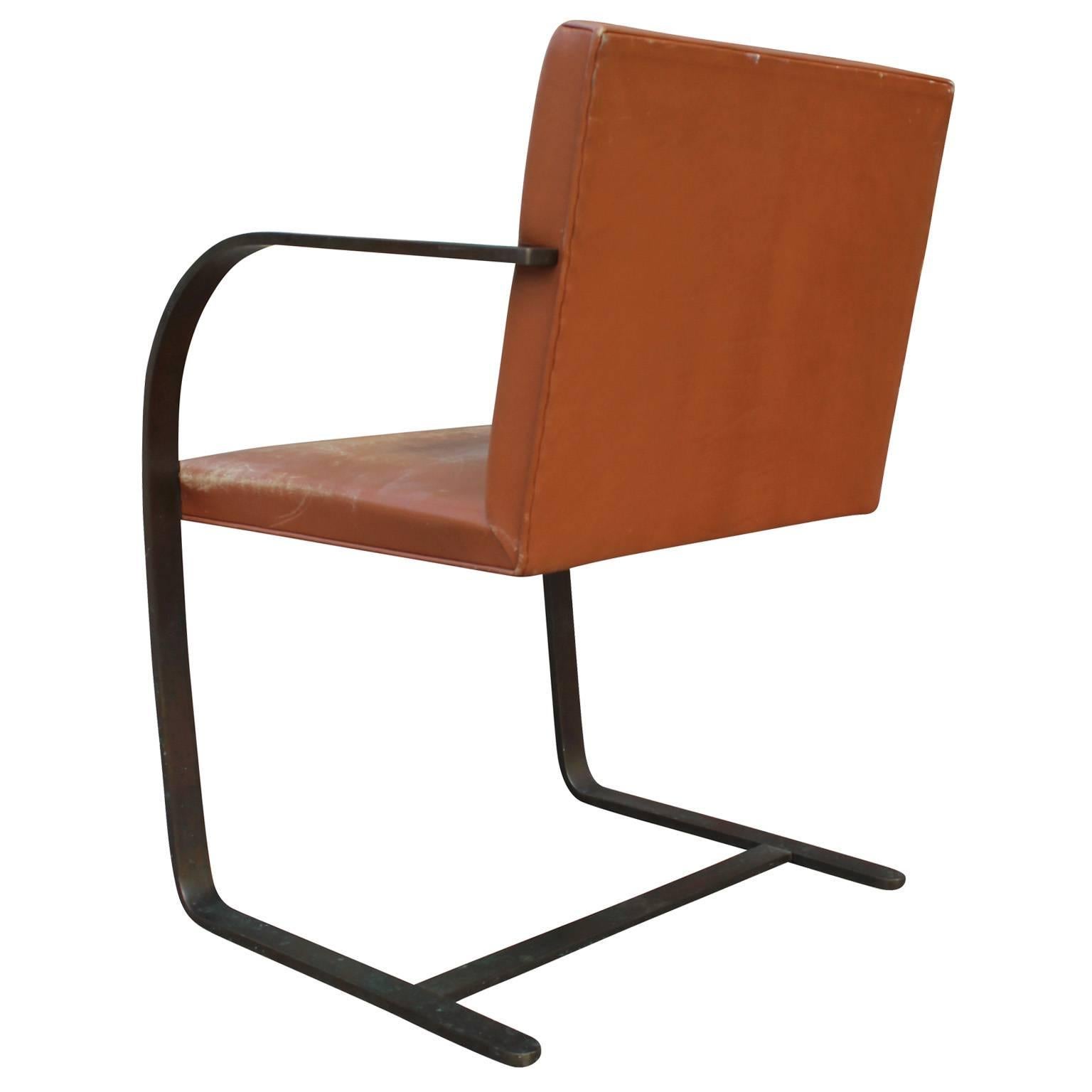 Modern Rare Mies van der Rohe for Knoll Brno Chair in Bronze and Caramel Leather
